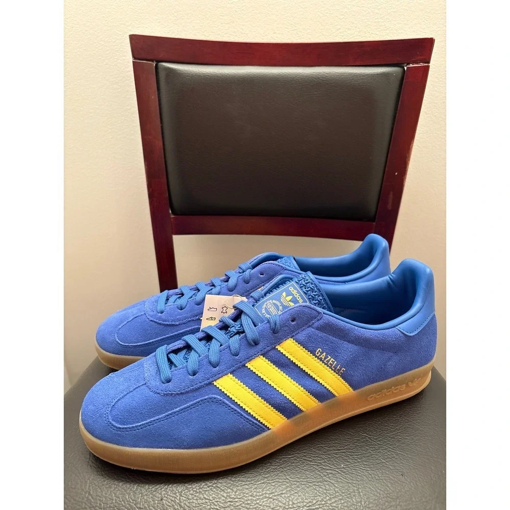New Adidas Gazelle Indoor Blue Yellow Gum Sole Men's Size 13 Sneakers JQ2691